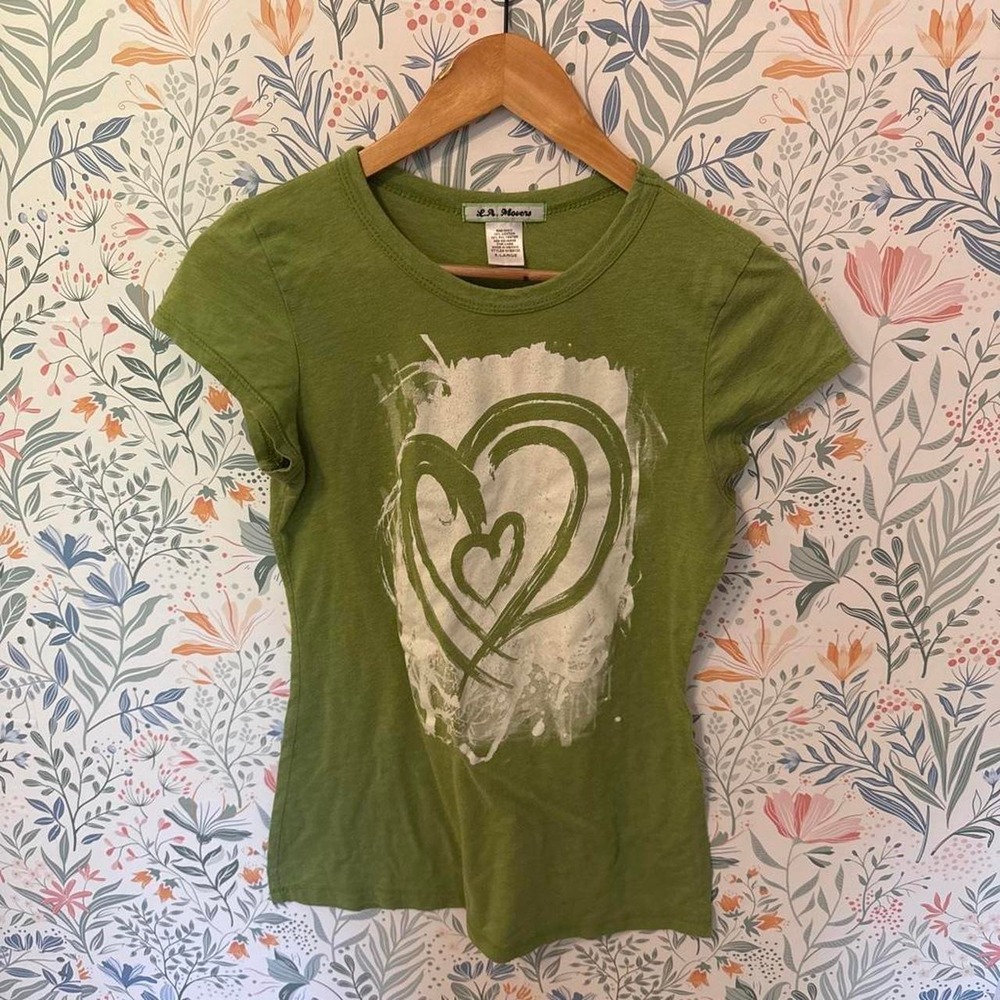 Vintage L.A. Movers Green Heart Graphic Baby Tee Y2K